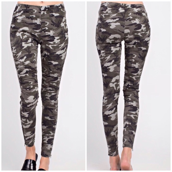LAST2️⃣//OLIVE CAMO MOTO SIDE ZIP LEGGINGS/PANTS - Picture 4 of 7